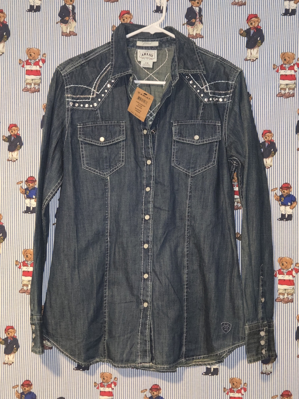 Ariat Denim Western Pearl Snap Shirt - Dark Knight Womens Large